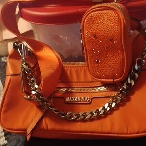Madden NYC Orange Satchel with Chain Strap